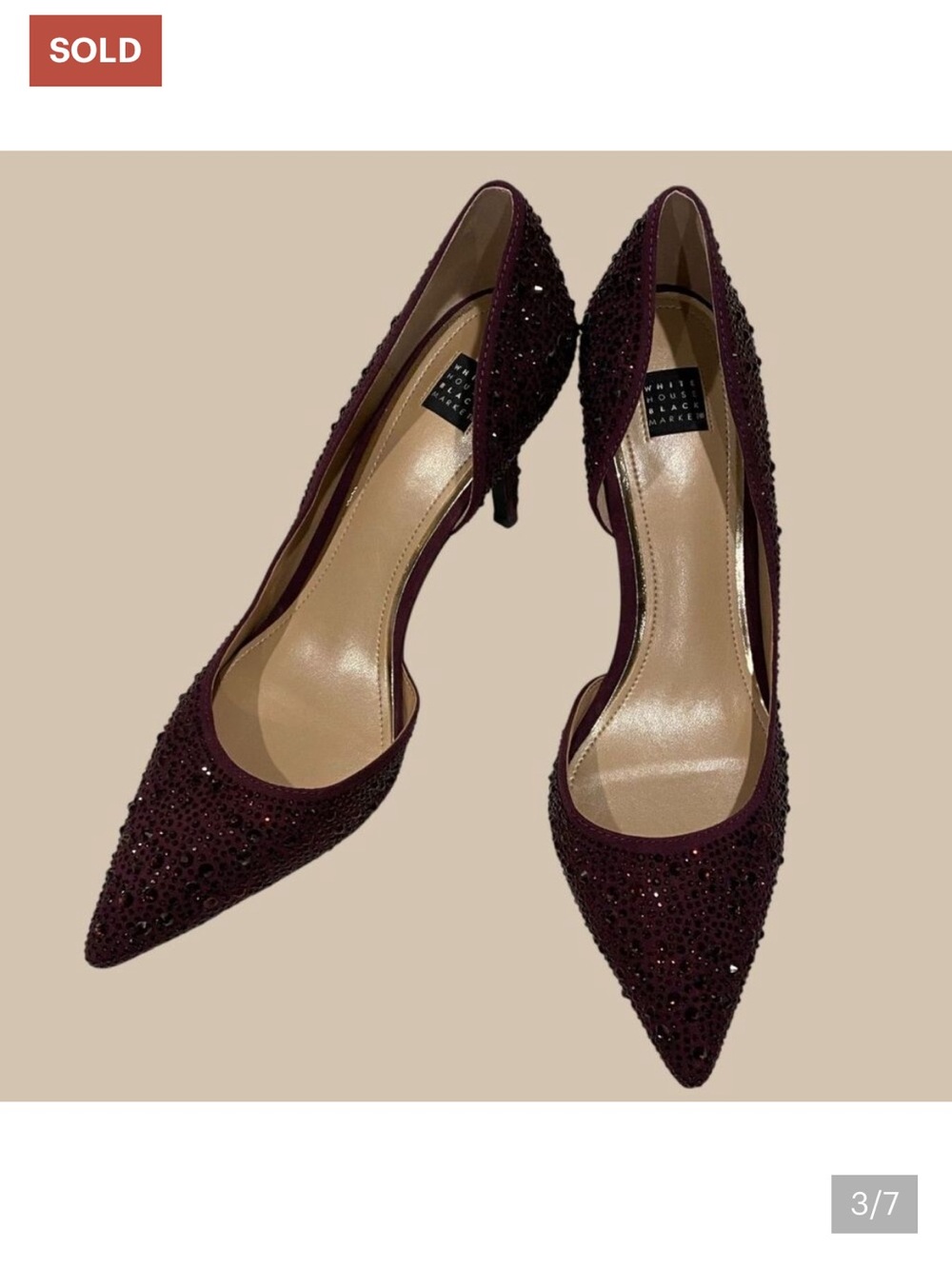 White House Black Market Plum Crystal Embellished Pointed-Toe Heels - Picture 3 of 7